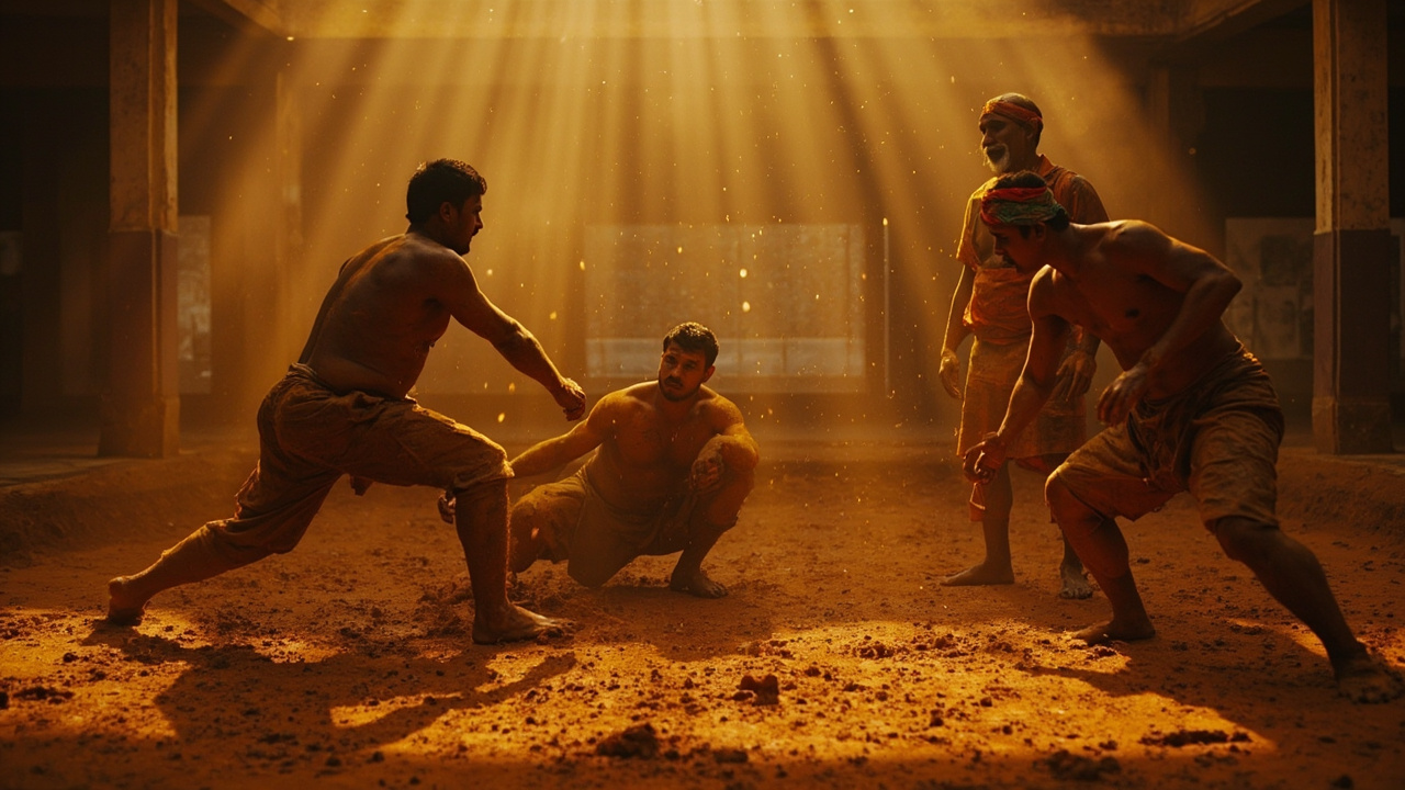 Traditional akhara wrestling training