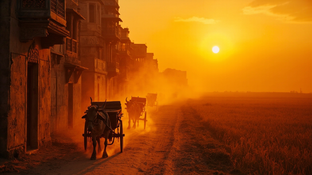 Rural Haryana village at sunset