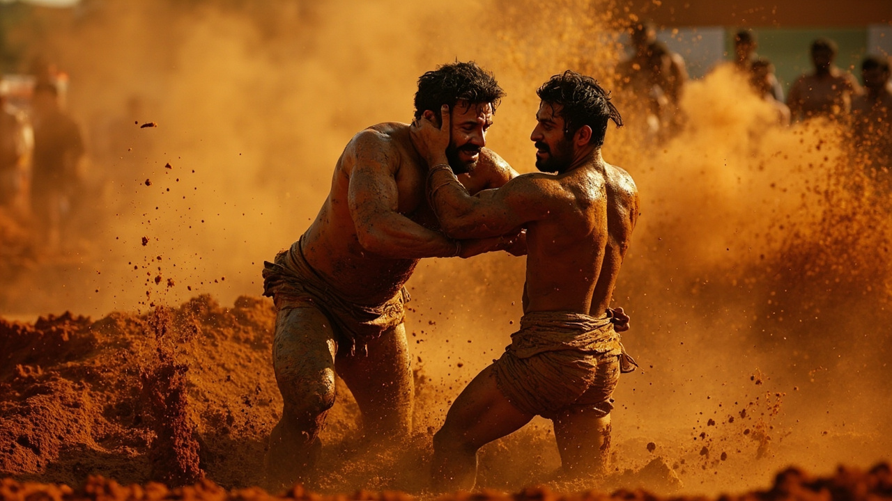 Kushti wrestler in mud pit